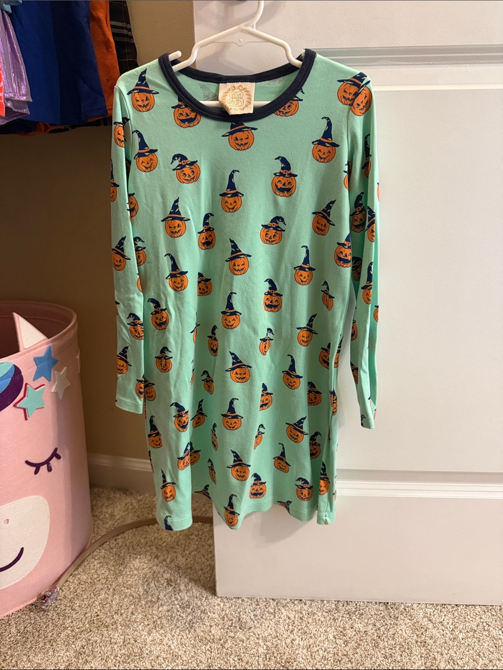 The Beaufort Bonnet Company Mint Pumpkin Print Long Sleeve Dress
